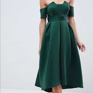 ASOS Bardot Pleated Waist Scuba Midi Dress US 6